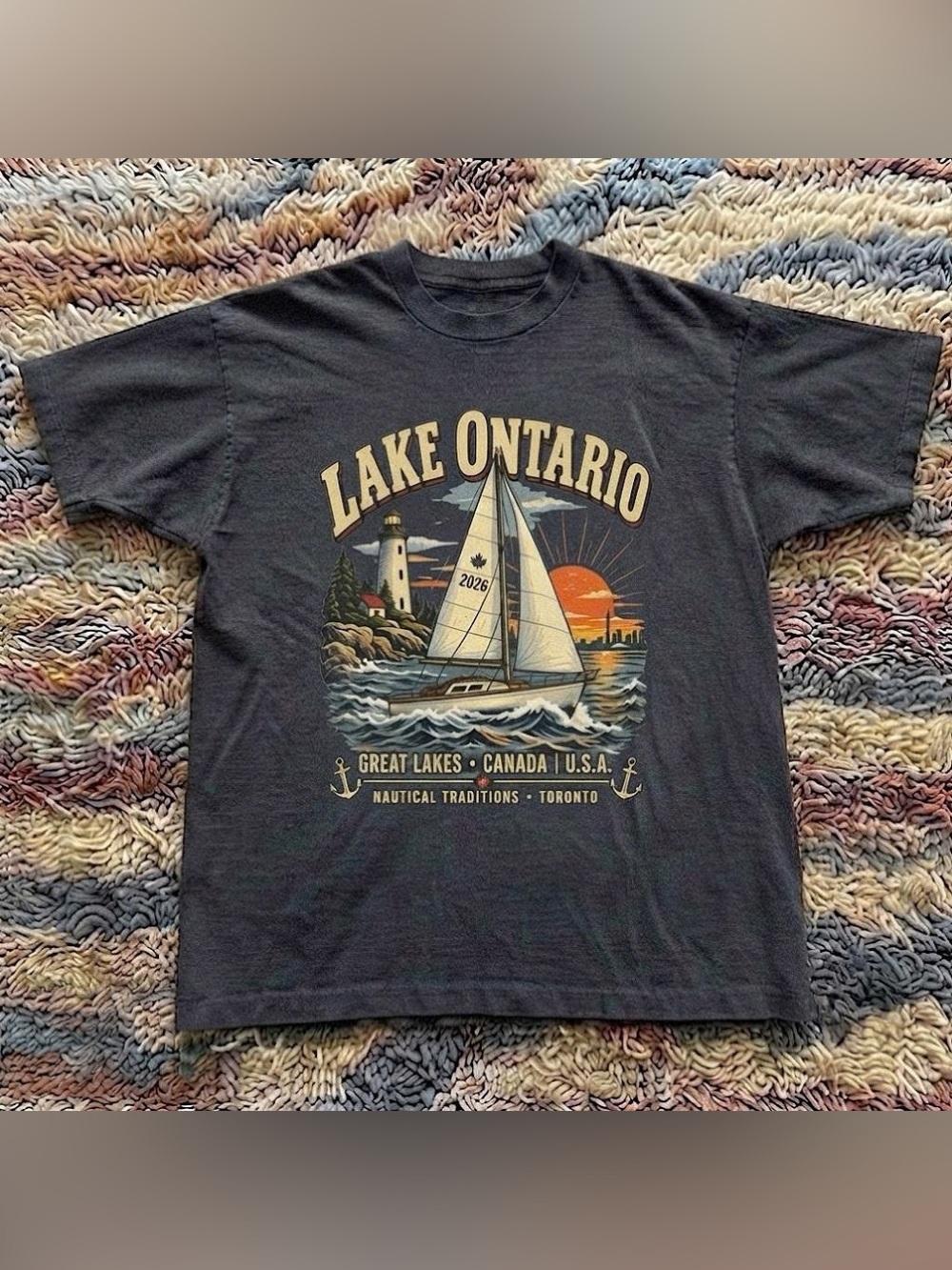 Lake Ontario Sailboat Graphic Tee - Black Short Sleeve